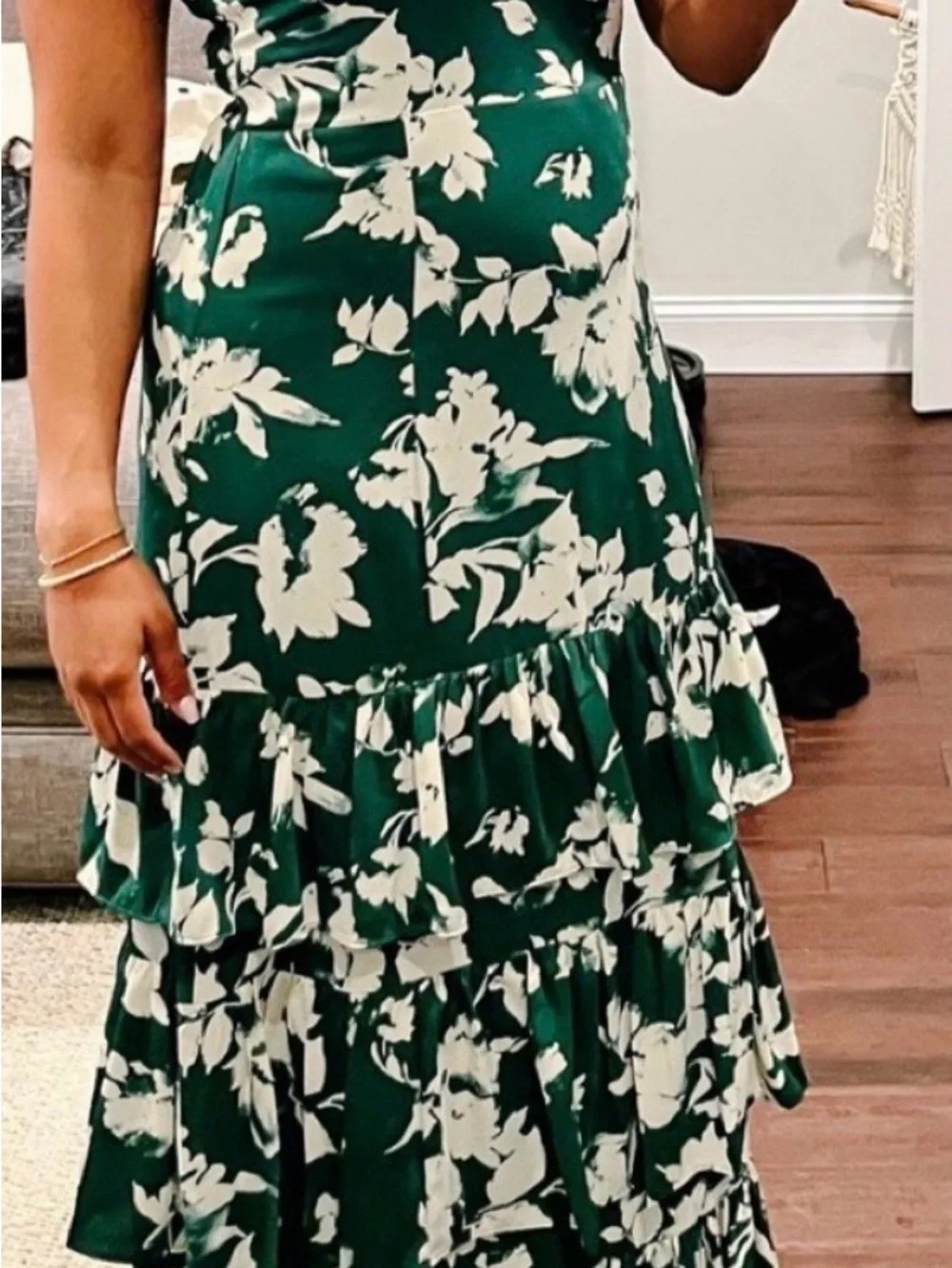 Abercrombie & Fitch Ruffle Tiered Maxi Dress Green Floral SP Small Petite
